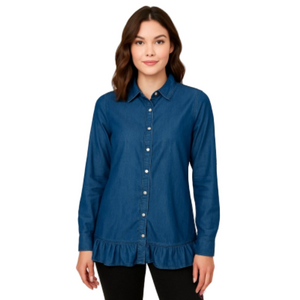 Dollhouse Womens Pearl Snap Denim Chambray Shirt Medium